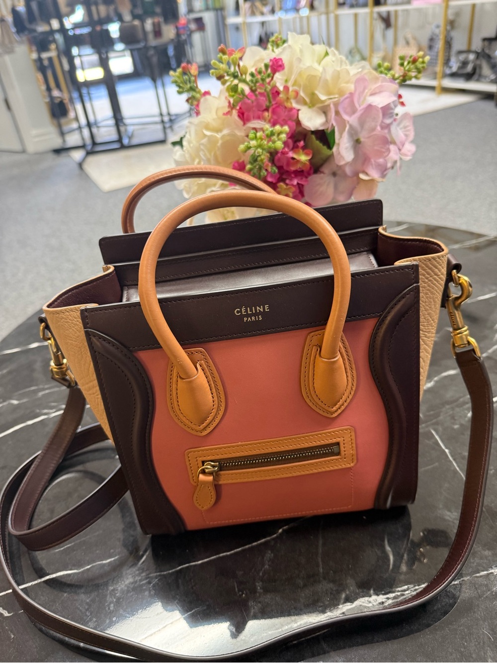 Multicolor Mini Luggage Tote - Pink & Tan